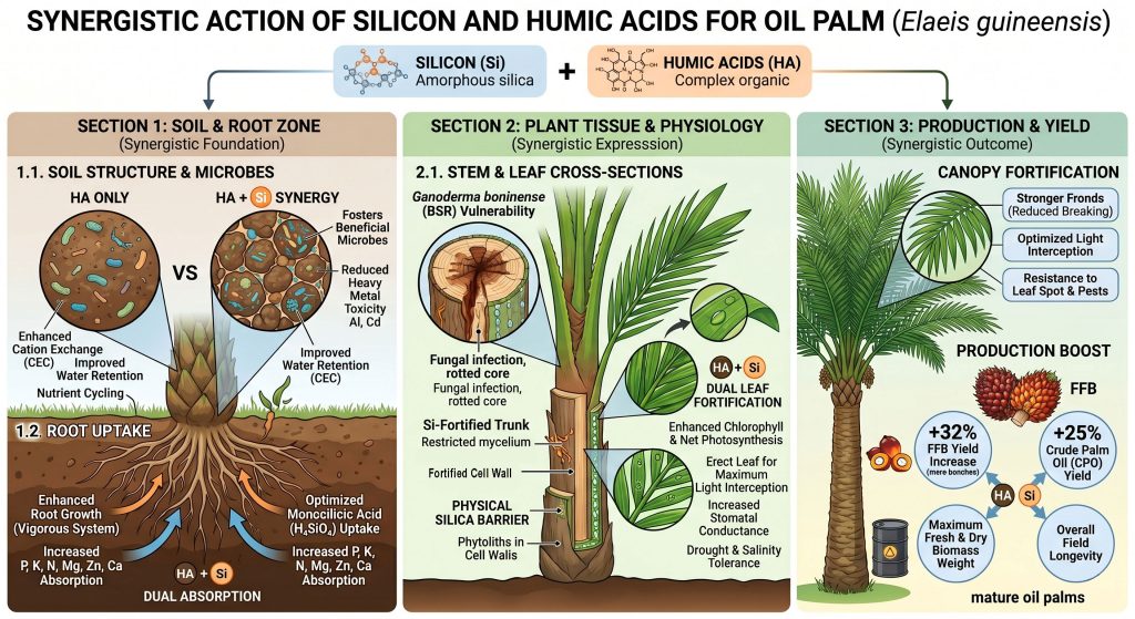 Benefits Silicon and Humic Acids to oil palm trees