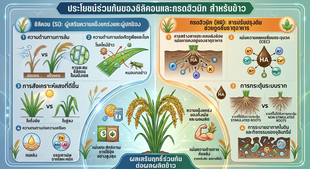 ประโยชน์ร่วมของซิลิคอน และกรดฮิวมิก ต่อข้าว